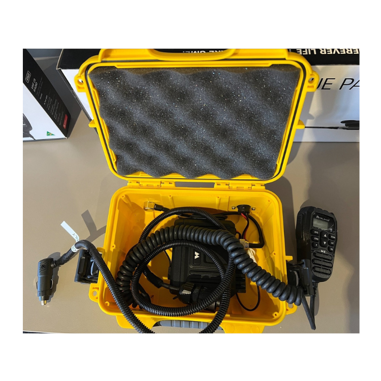 Collection of portable am cb radio in carry case in a gallery layout